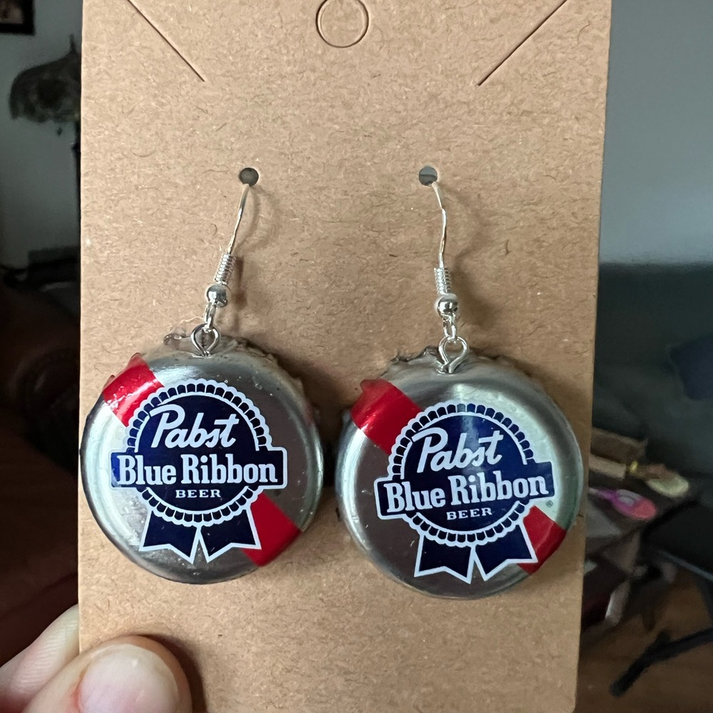 Handmade Pabst Blue Ribbon (PBR) Earrings